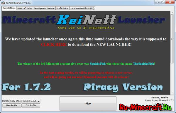 1.0 &#8211; 1.7.2 Minecraft Keinett Launcher &#8211; New Pirate Launcher