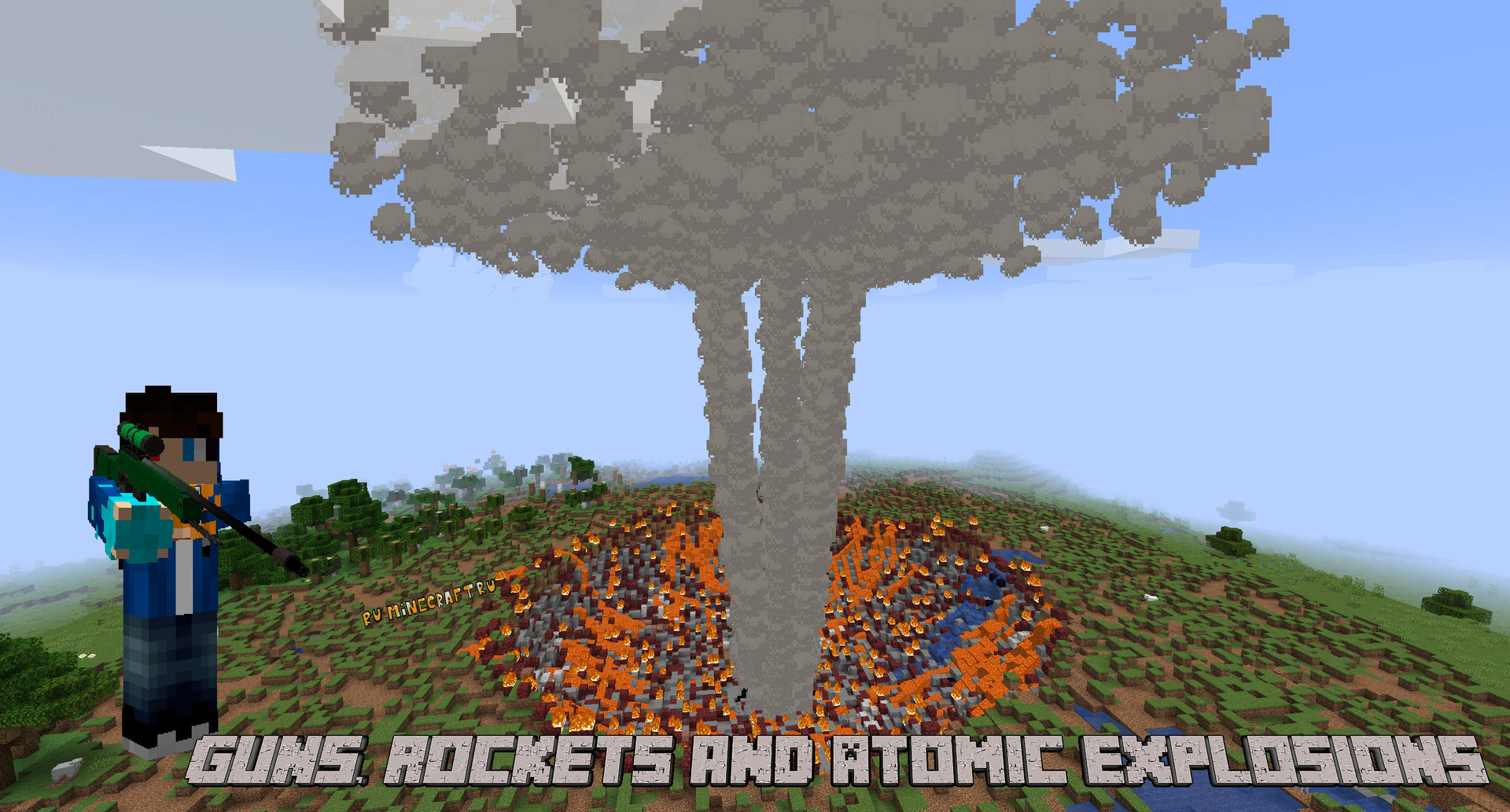 Ядерный взрыв в майнкрафте. Мод Guns Rockets and Atomic. Atomic explosions 1.16.5. Guns, Rockets and Atomic explosions. Ядерная бомба майнкрафт 1.16.1.