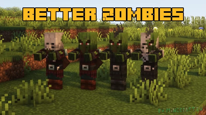 Better Zombies - больше видов рандомных зомби [1.19.4] [1.19.3] [1.18.2] [16x]