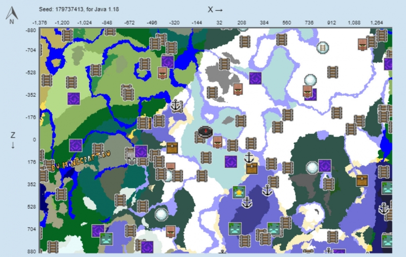 Minecraft Seed: Village in Ice Peak Bioma 1.18.2