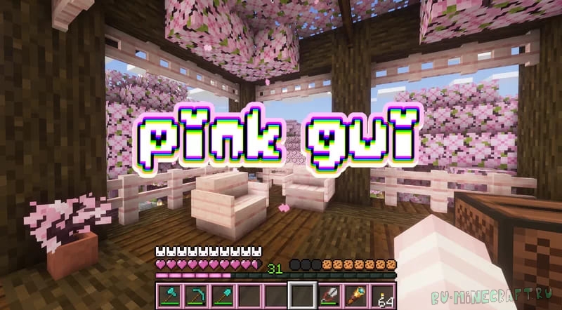 Pink GUI + Bunny HUD - розовые менюшки и кролики в худе [1.20.1] [16x]