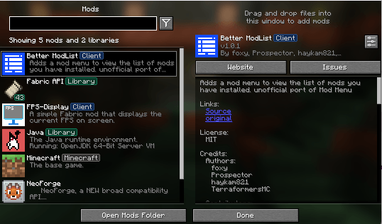 Better Modlist - другое окно списка модов [1.21.5] [1.20.1]