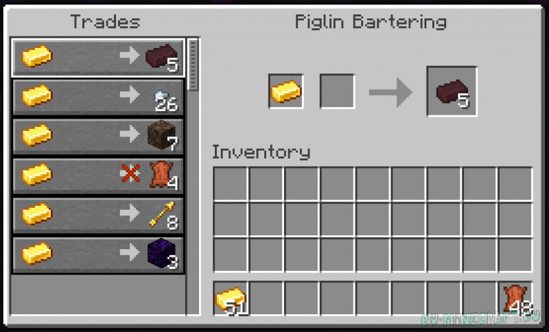 Piglin Trading Menu - ���� ������ � �������� [1.21.11]